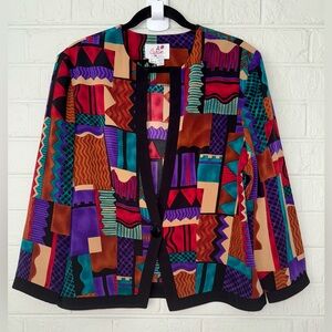 Rare Vintage Caron Chicago Abstract Blouse blazer sleeves Size 12 USA EUC ✨